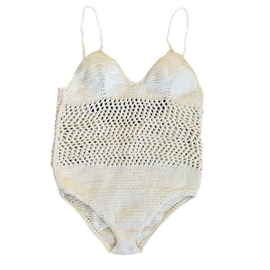 Cute White Crochet Bodysuit Swimsuit Cream Small Boho Beachy Summer Bohemian